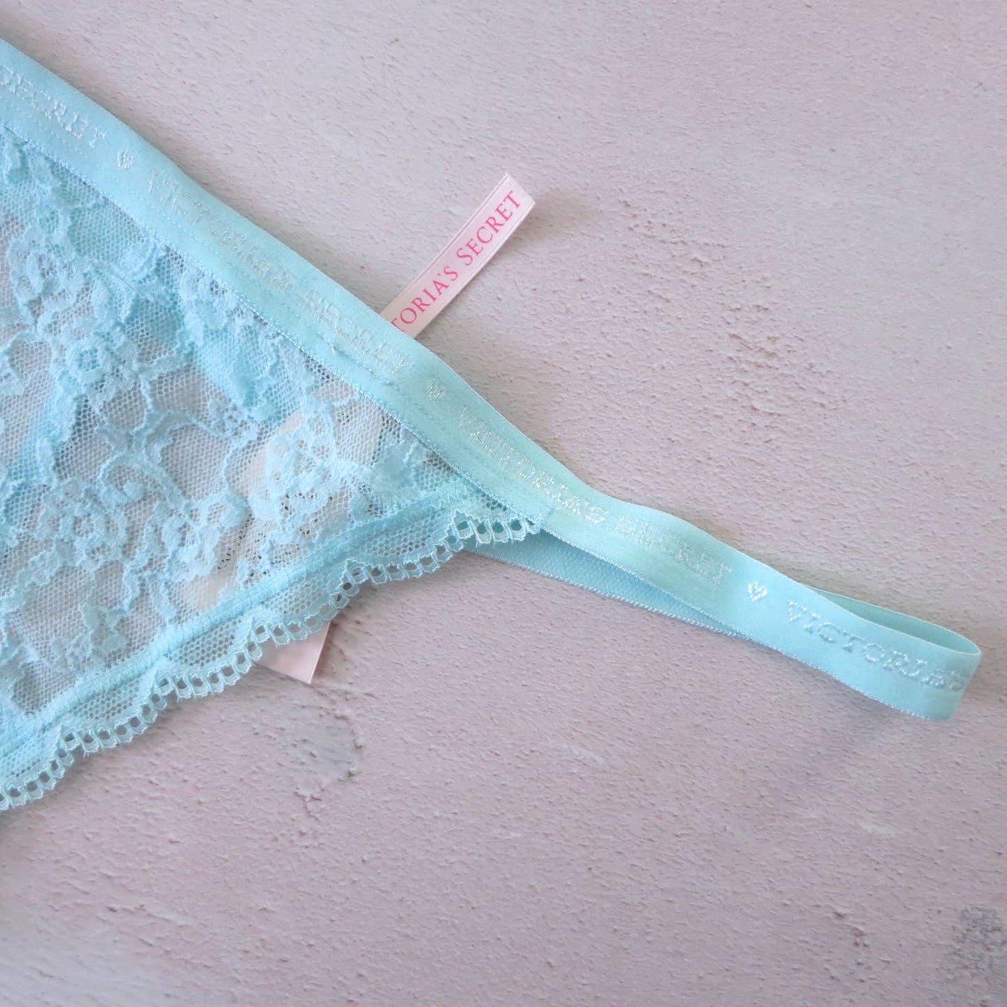 NWT Victoria's Secret Ice Blue Nylon Lace V String Panties M