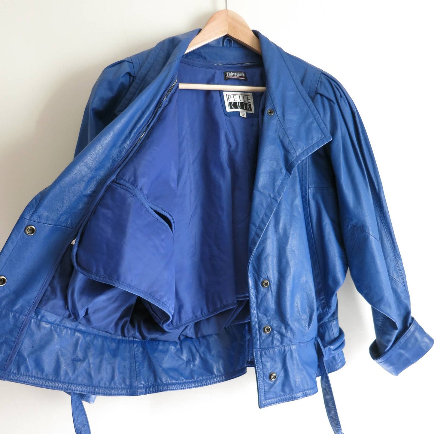 80s Vintage Blue Leather Cropped Moto Jacket M