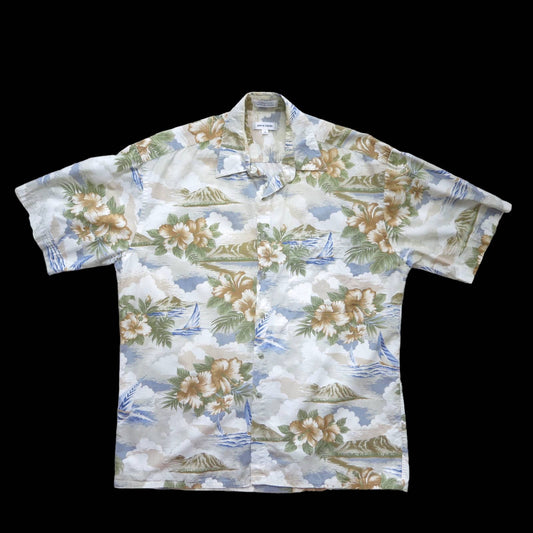 80s Vintage Pierre Cardin Sailboat Hawaiian Shirt L