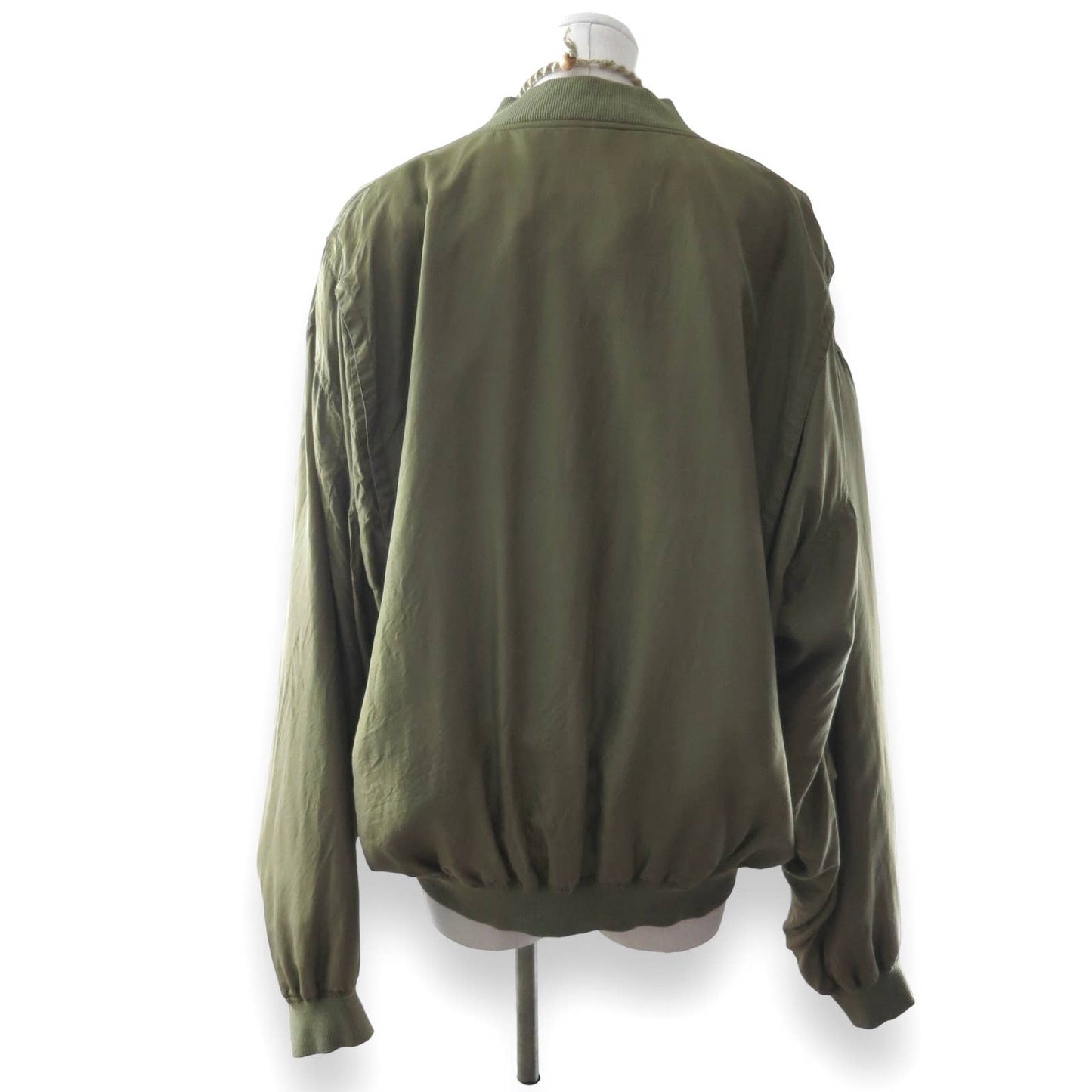 80s Sasson Olive Green Silk Bomber Jacket L