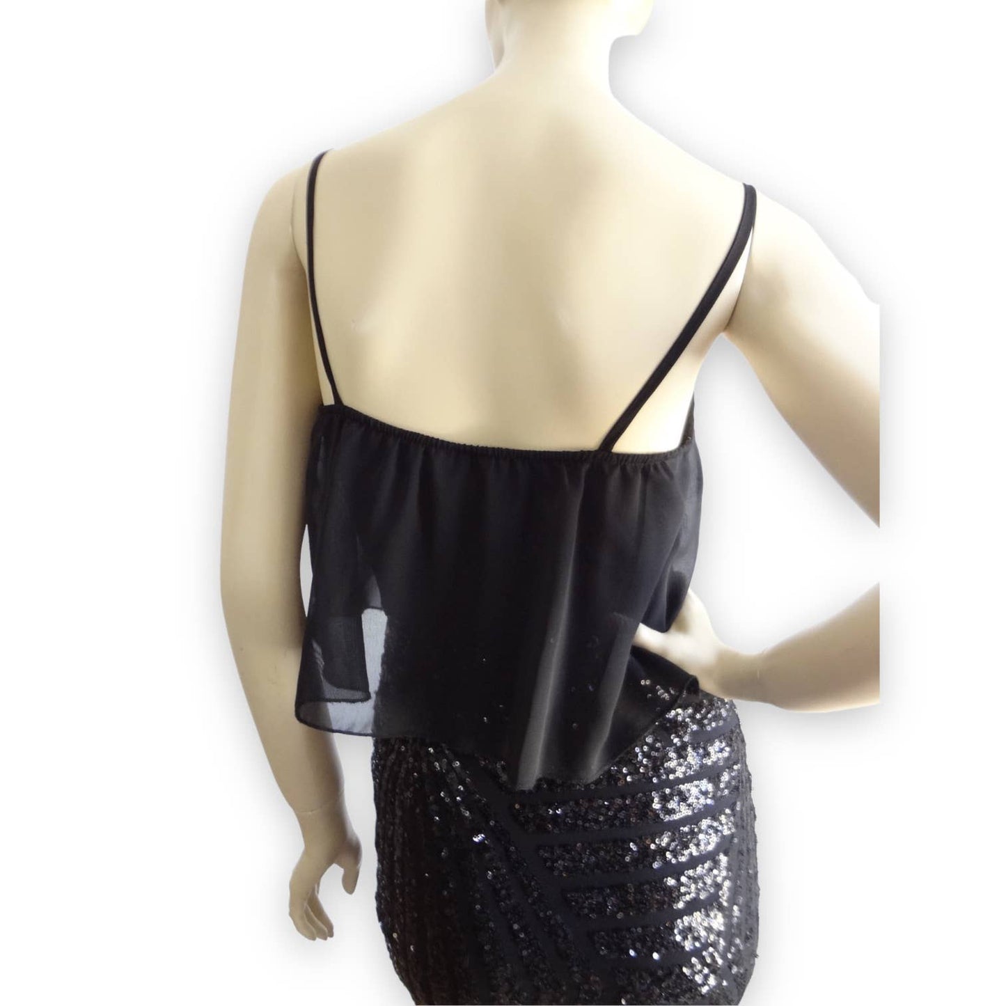 90s Vintage DEB Black Sequin Cocktail Dress S