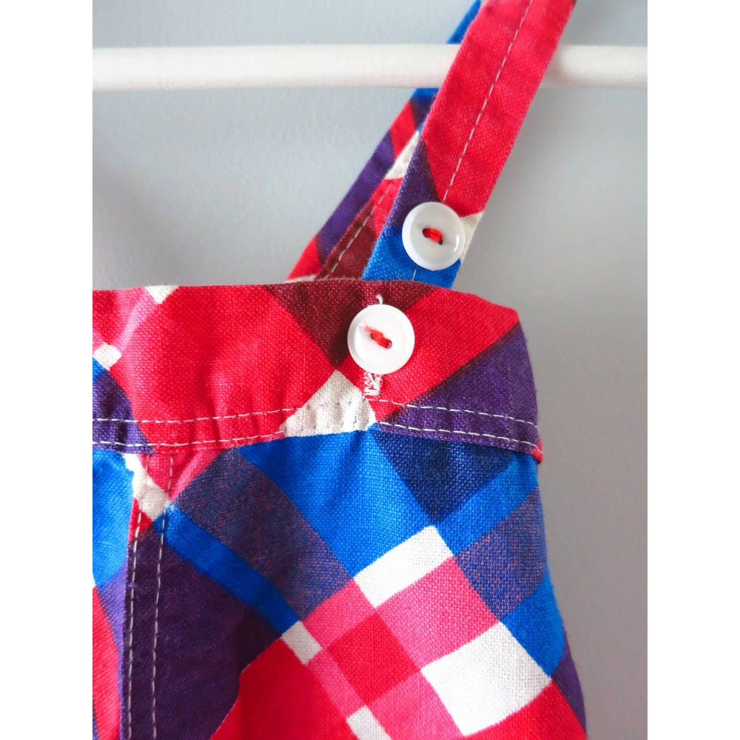 Vintage 60s Plaid Overalls Red & Blue Baby Boy Overalls 0-3mos