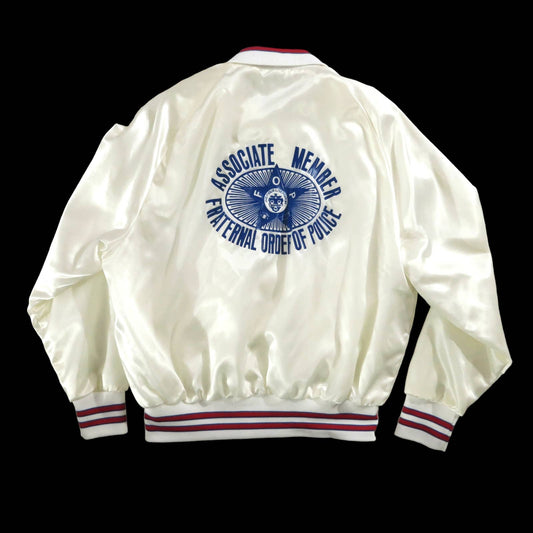Vintage Fraternal Order of Police White Satin Baseball Jacket L