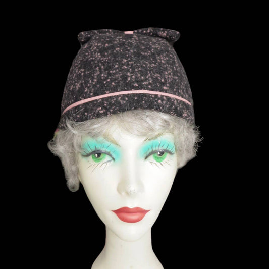 Vintage 1940s Women's Black & Pink Wool Capulet Hat Size S
