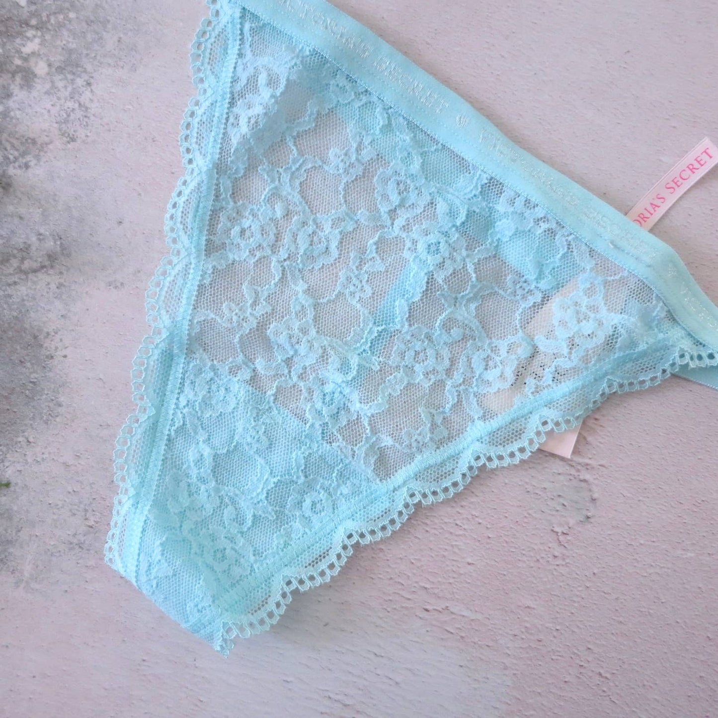 NWT Victoria's Secret Ice Blue Nylon Lace V String Panties M