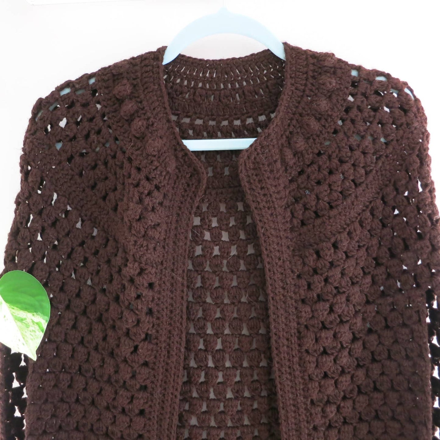 70s VTG Dark Brown Hand Crochet Open Front Wrap