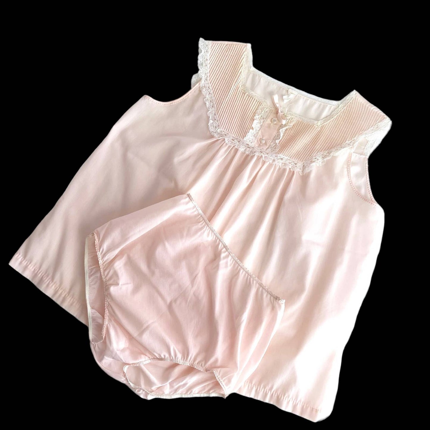 60s Vintage Pink Babydoll Top & Panties Set M