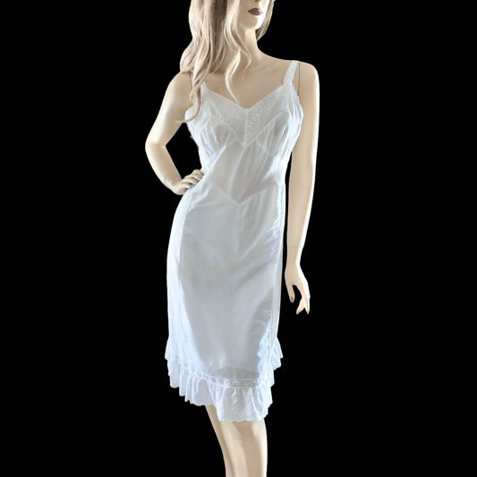 70s Vintage White Cotton Eyelet Slip Dress M