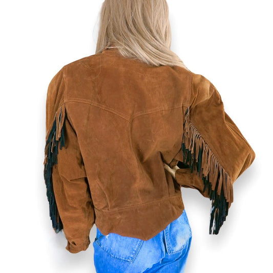 Vintage 80s Winlit Brown Suede Fringed Jacket Size S