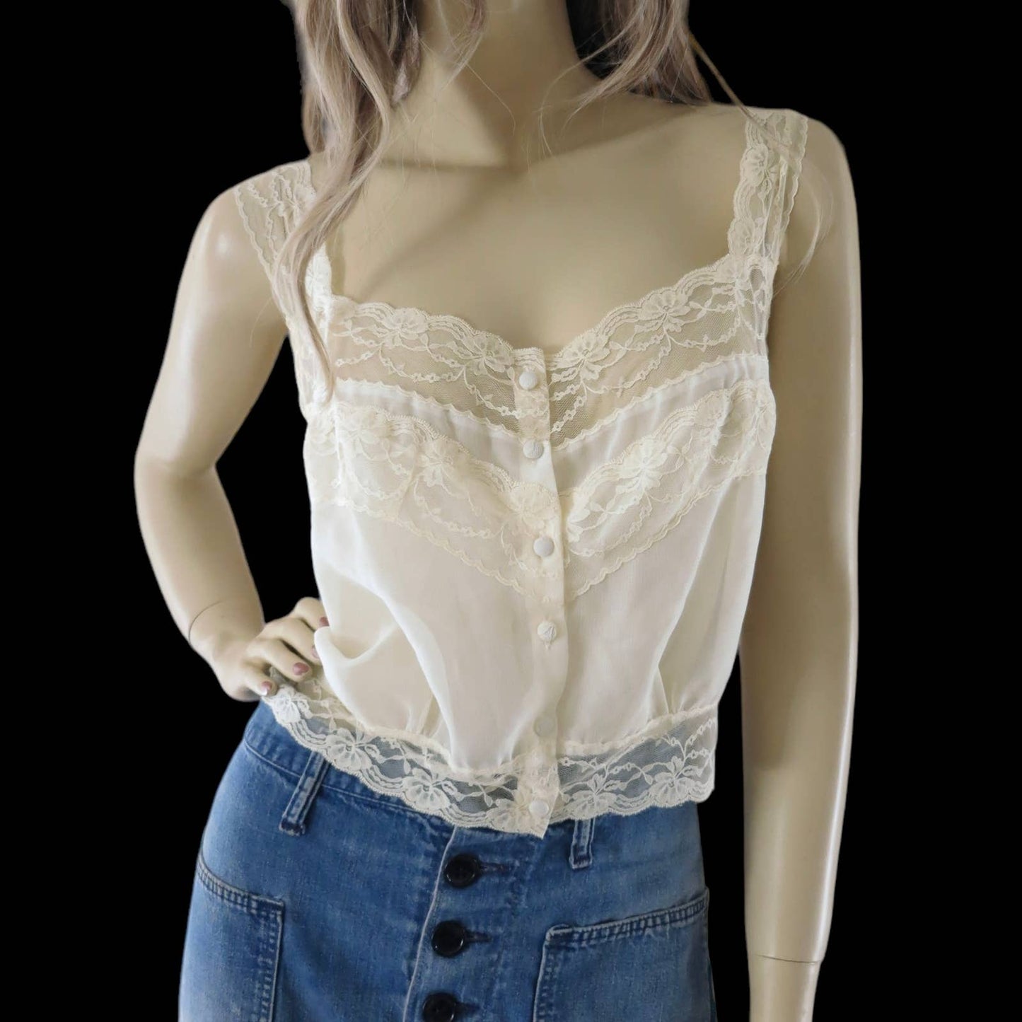 90s Vintage Victoria's Secret Ivory Lace Camisole L