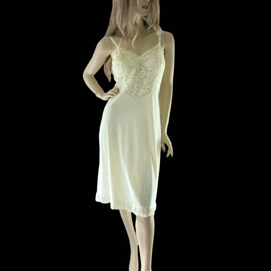 60s Pale Yellow Nylon Slip Dress 36 Tall