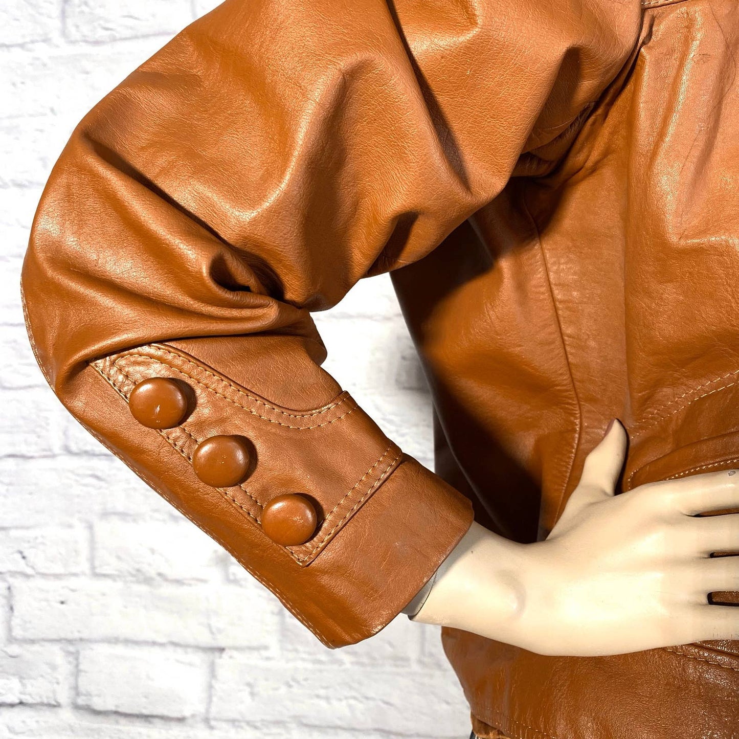 70s Vintage Cropped Leather Moto Jacket L | Caramel